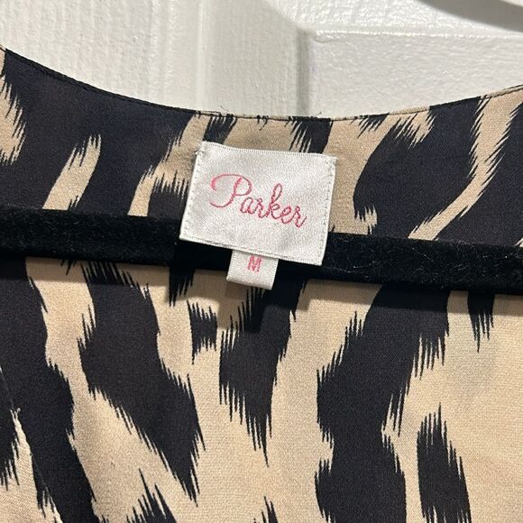 Parker Black & Tan Leopard Print Blouse, Size Medium - Picture 5 of 9